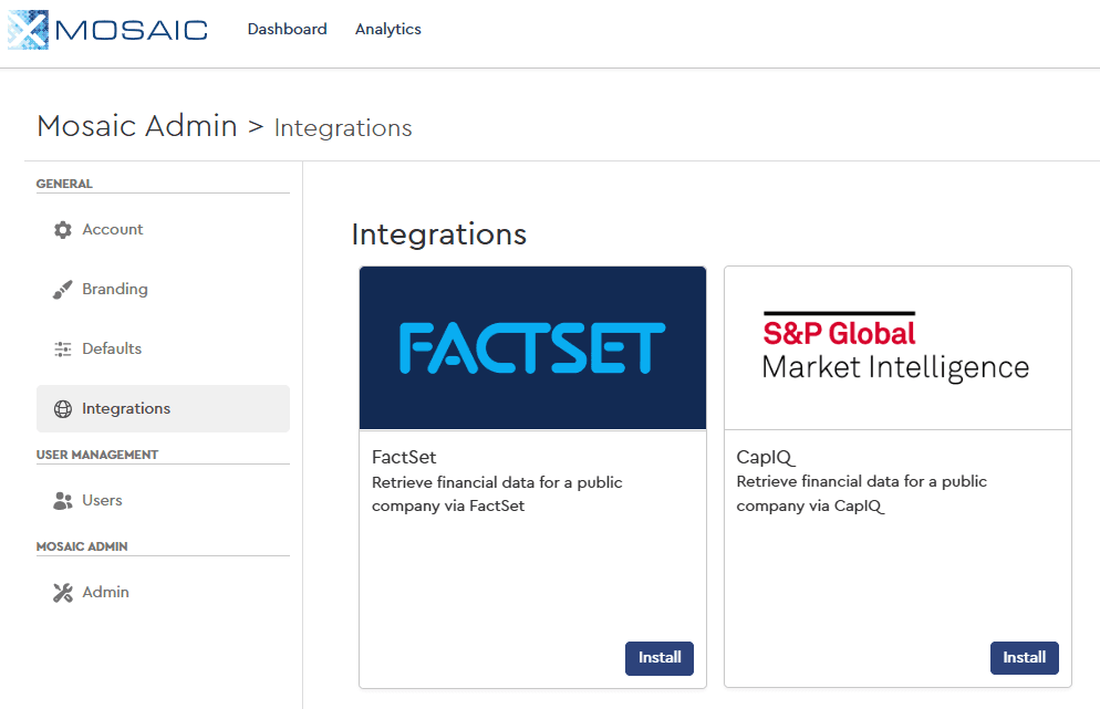 Capital IQ & FactSet Integrations